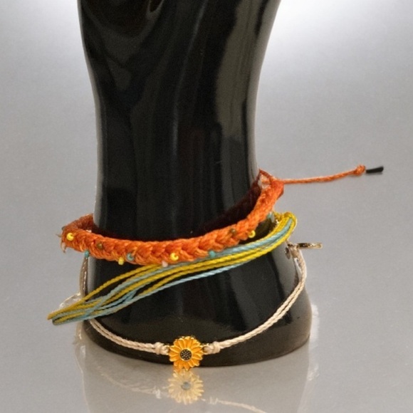 Pura Vida Bracelet Bundle Combo Set of 3. Multi, Braided with Beads & Sunflower - Picture 1 of 16